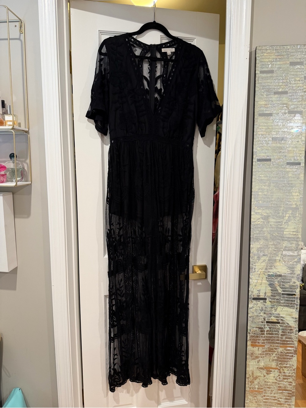 Honey Punch Black Lace Deep V Maxi Dress - Picture 5 of 5